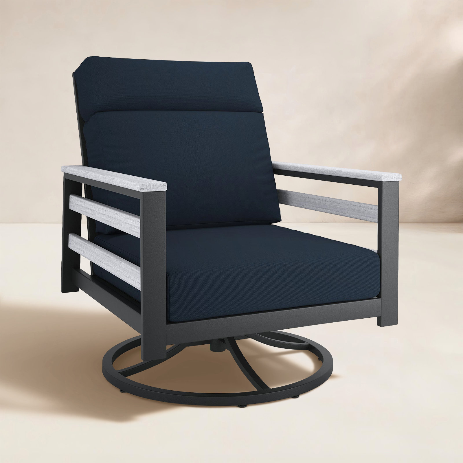 Townsend Sunbrella® Swivel Patio Lounge Chair, White, Canvas Navy