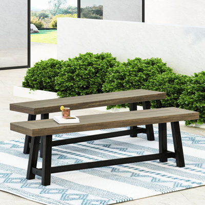Outdoor Patio Bench, Two - Toned, Rustic Style, 14.5 Inches Deep, Comfortable For Long Seating Dining Toned Grey And Black, Slat Design, 63 Wide, Assembly Included Easy Setup