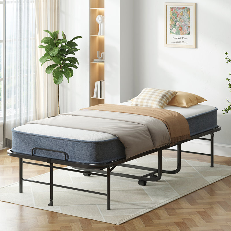 Folding Guest Bed With Mattress, Portable Rollaway Bed With Wheels