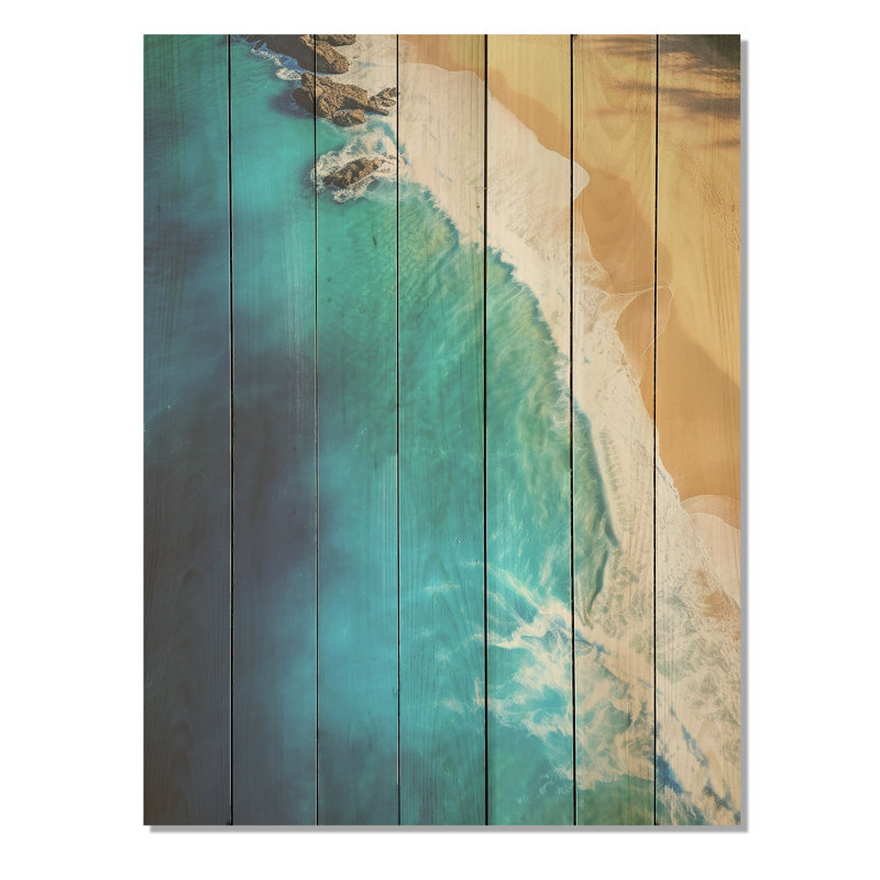 Blue Waves Aérien Beach Escape II - plage sur bois, H 44 po x l 34 po