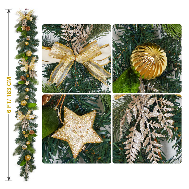72'' in. Lighted Faux Garland, Gold