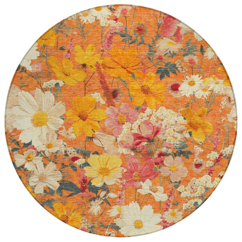 Machine Washable Indoor/Outdoor Claudian ACN1510 Orange Rug, Round 8'