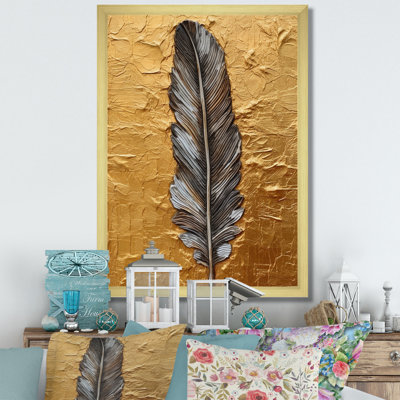 " Boho Glam Exquisite Gold Feather Painting "
