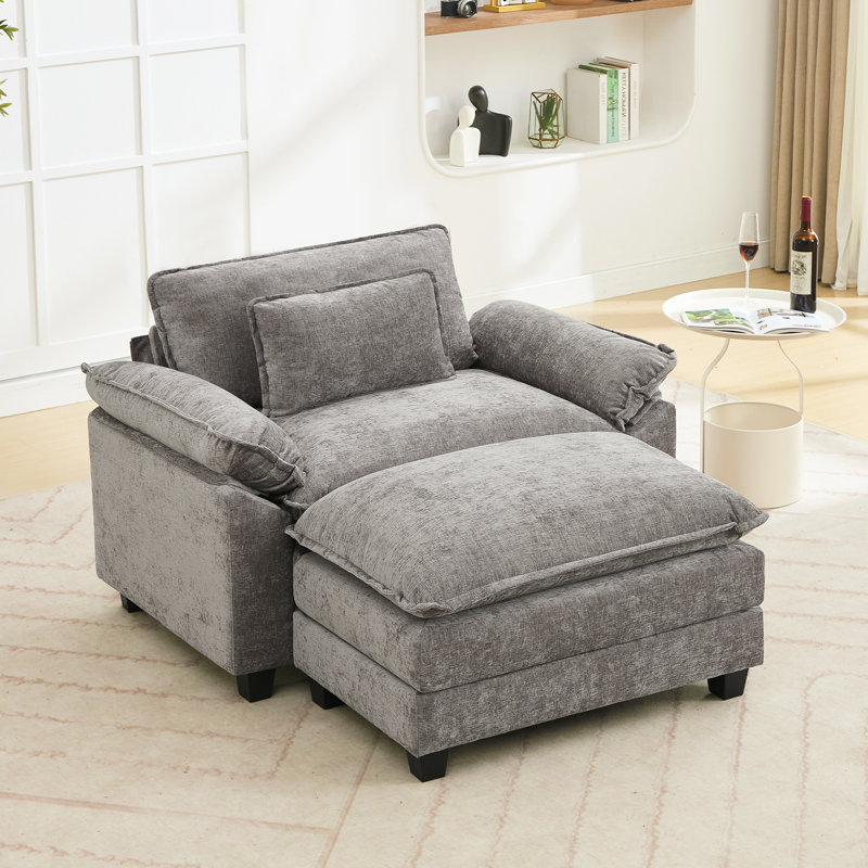 Canapé simple avec repose-pieds de 53 po Adonia Arale, Gris clair