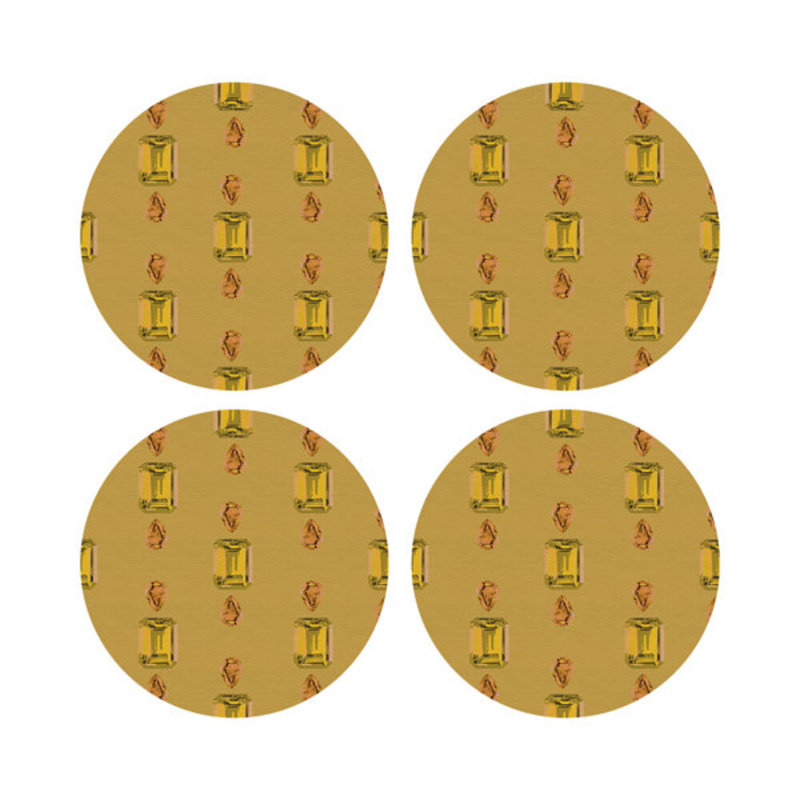 Vegan Leather Round Placemats, Citrines and Sapphires, Gold