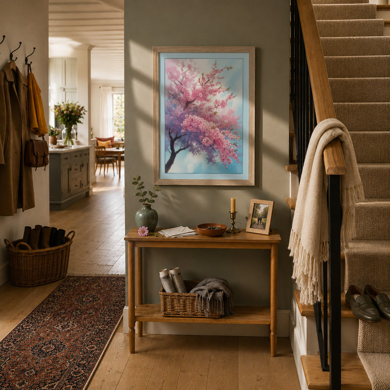 Moonlit Cherry Blossom Botanical - Framed Print, A1 - 84.1 x 59.4 cm, Oak