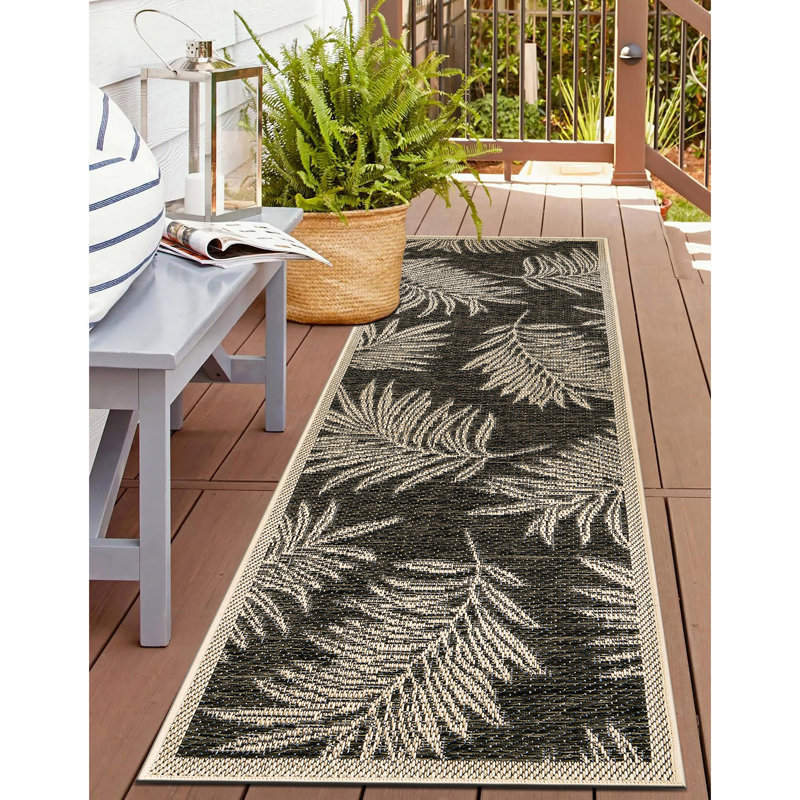 Dowd Floral Blue/Gray/Ivory, Indoor & Outdoor Area Rug, Runner 2'3" x 12'