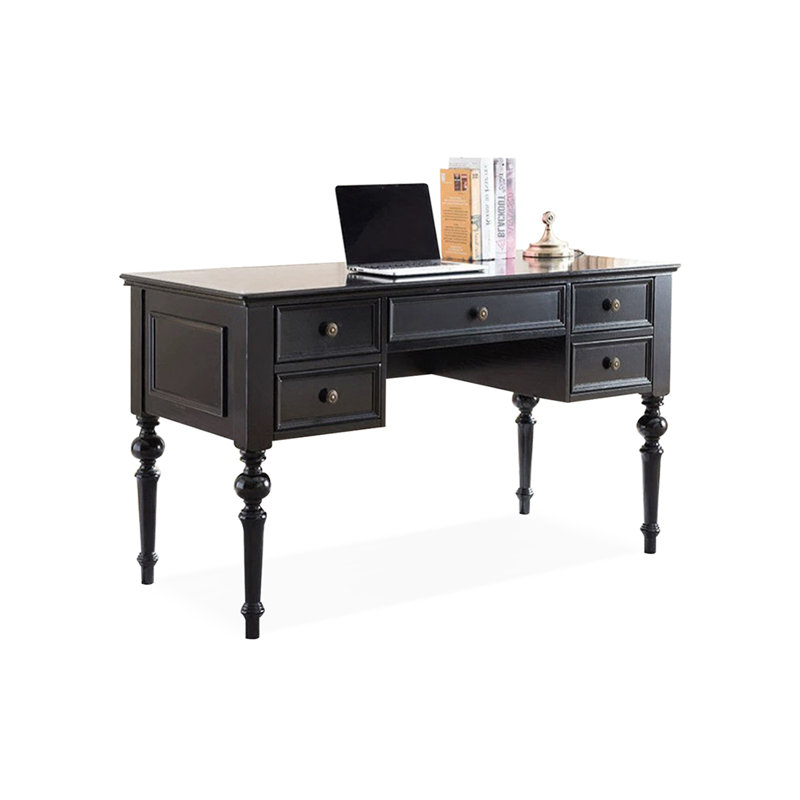 Bureau de direction rectangulaire en bois massif noir avec tiroirs, 30.31"H*55.12"W*27.56"D, Noir