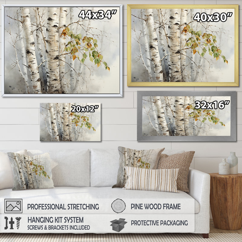 Beauté de bois de bouleau beige et gris II sur toile, H 34 po x l 44 po x P 1,5 po, Toile tendue