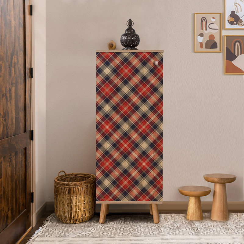Elegant Shoe Cabinet, Argyle Design, Sonomo Color, 19.7 x 53.1 x 15.0 inches | 100% Melamine Coated Chipboard, 0.7 inches Thick | Solid Wood Legs & Handles, UV Coating, Multiple Shelves for Organized Storage