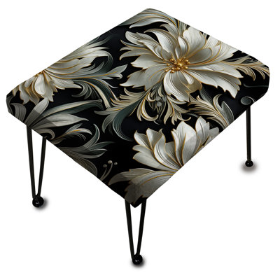 Motif de fleurs exotiques grises et noires - Repose-pieds rectangulaire floral