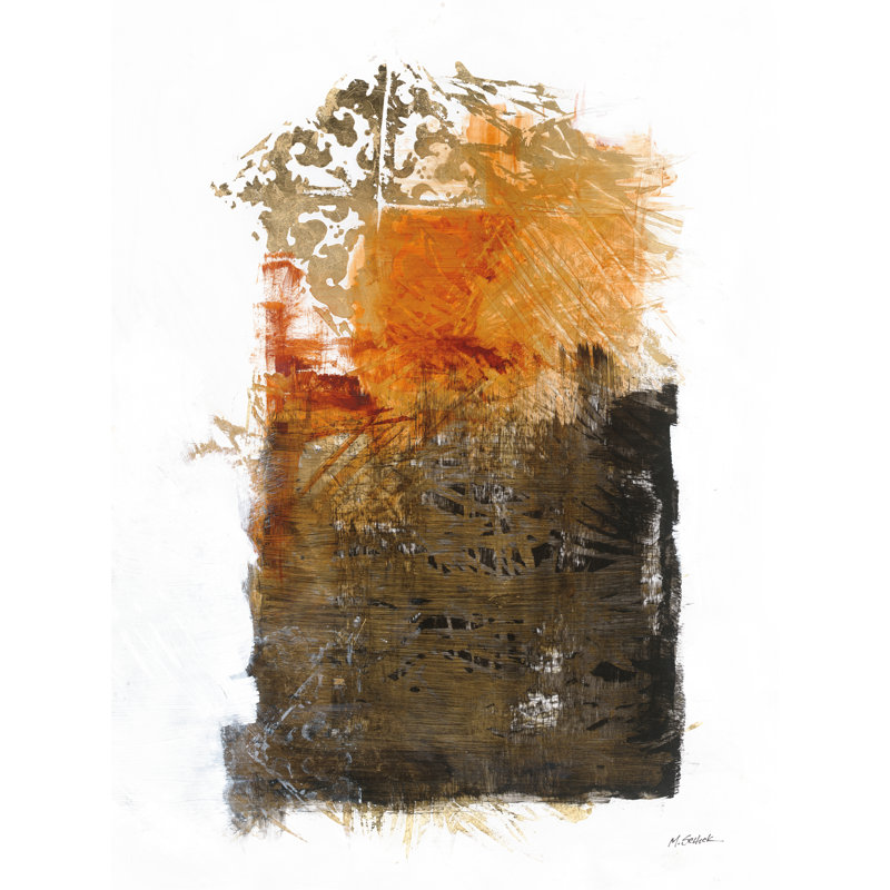 Or, orange, abstrait, H 16 po x l 12 po x P 1,25 po, Oui, Cadre simple noir