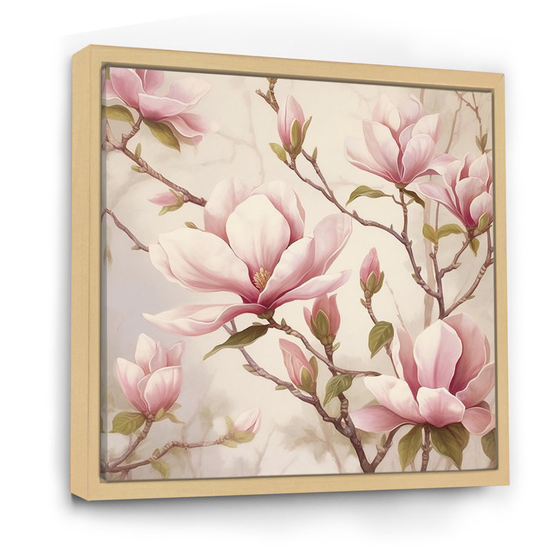 «Pink Green Magnolias Elegance Landscape», reproduction sur toile, H 36 po x l 36 po, Cadre naturel flottant