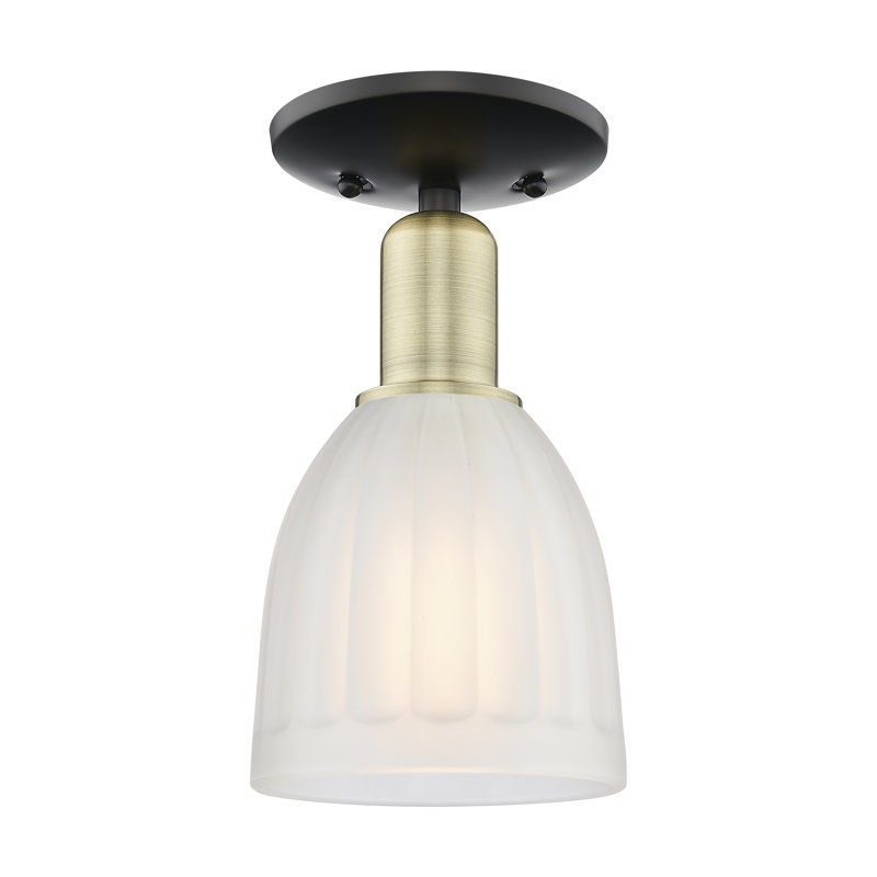 Arcadia - Brookfield - Plafonnier semi-encastré 6 po 1 lumière - Finition laiton antique noir - Abat-jour blanc, Blanc