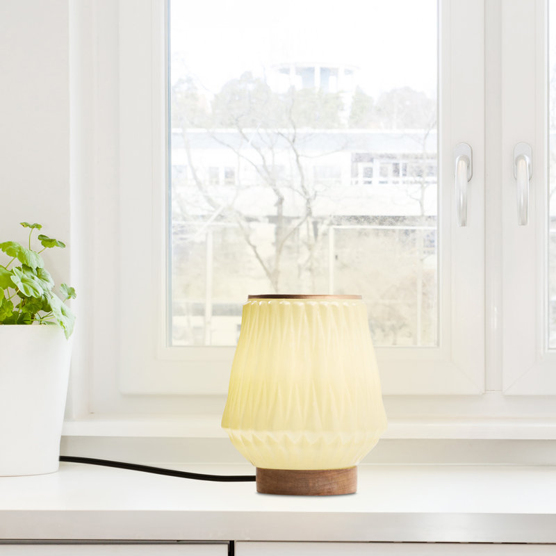 7.75"H Emily Yellow And Gold Trapezoid Shade Block Base Accent Lamp