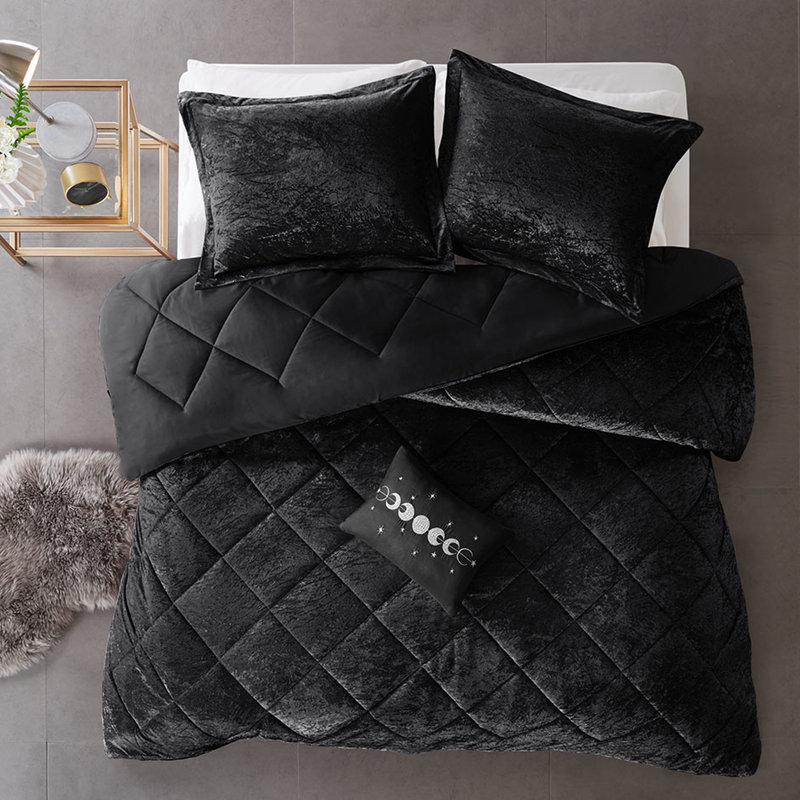 Très grand / très grand édredon en velours - noir luxueux avec style, rembourrage, édredon, 2 taies décoratives, 1 coussin, Grace lavable à la machine