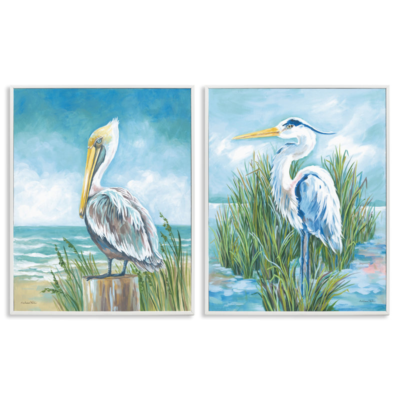 «Pelican & Heron» par Beachside, ensemble de 2 giclées encadrées, design par Diane Kater, H 30 po x l 48 po