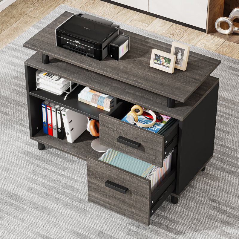 Bureau de direction avec classeur Ottovile, Gris / Noir