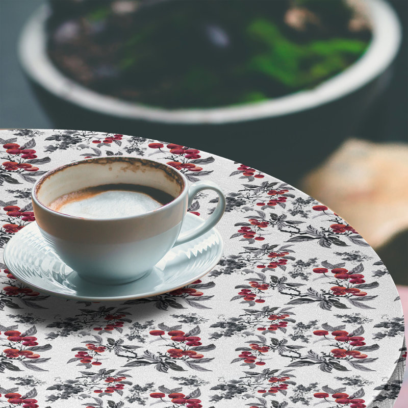 Bungalow Rose Rowan Fitted Round Tablecloth Ruby Grey Black, 67.72" Round