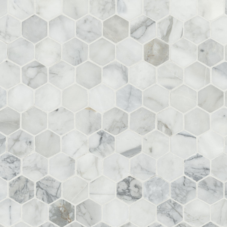 Calacatta Cressa Hex Honed 2" x 2" Marble Mosaic Tile