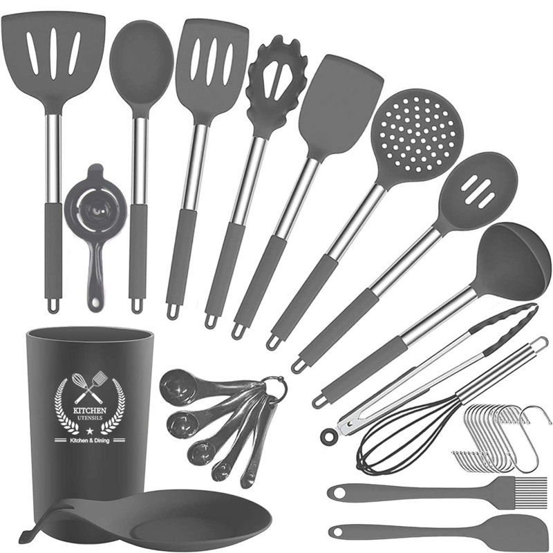Belfry Kitchen Bayly 30 Utensil Set, Grey