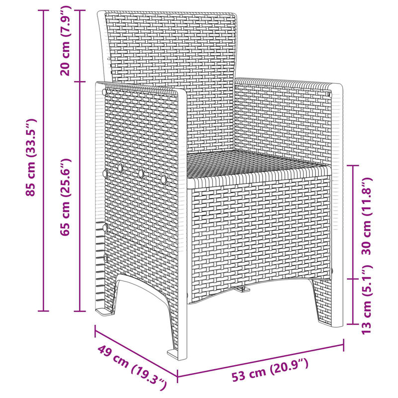 vidaXL Garden Dining Set 9 pcs Anthracite Polypropylene, 8, Gray, 28.7" H x 78.7" W x 34.3" D