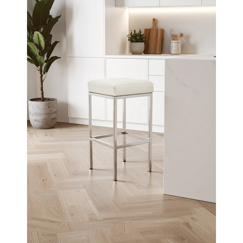 Avitable Upholstered Counter Stool with Metal Frame, Silver, White
