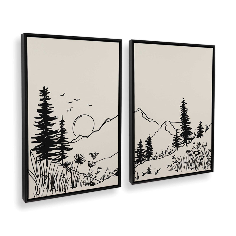 Ensemble de 2 impressions Whispering Peaks, 48 po x 32 po, Cadre flottant noir satiné