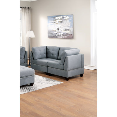6 pièces gris, housse en tissu de lin, fauteuil sans accoudoirs, tête de clou décorative modulaire, tissu gris, canapé avec têtes de clou, mobilier de salon moderne