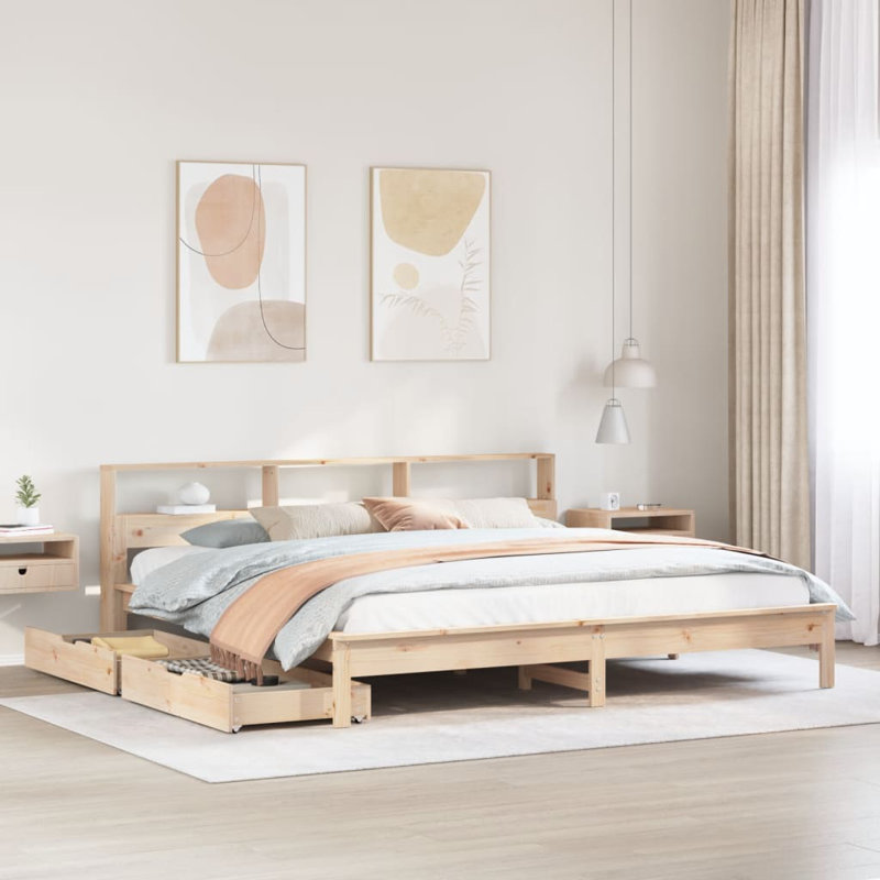 Juengel Solid Wood Drawers Bed Frame, 152 x 220.5 cm, Brown