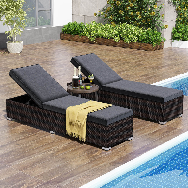 2 Pcs Chaise Lounge With 4-level Backrest Heavy-duty Metal Frame Seat Cushion Grey