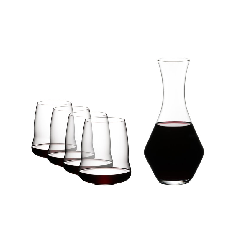 Crystal Stemless Wine Glasses and Decanter Set, 22.63 oz