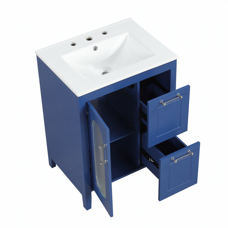 24 Inch Bathroom Vanity with Ceramic Sink, Waterproof Finish, and Ample Storage for Modern Bathrooms, Blue