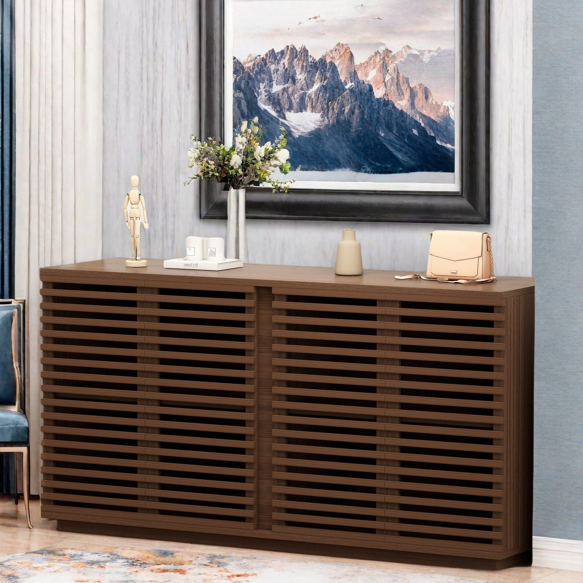Hokku Designs Multi-functional 4 Doors Sideboard With Wood Slatted ...