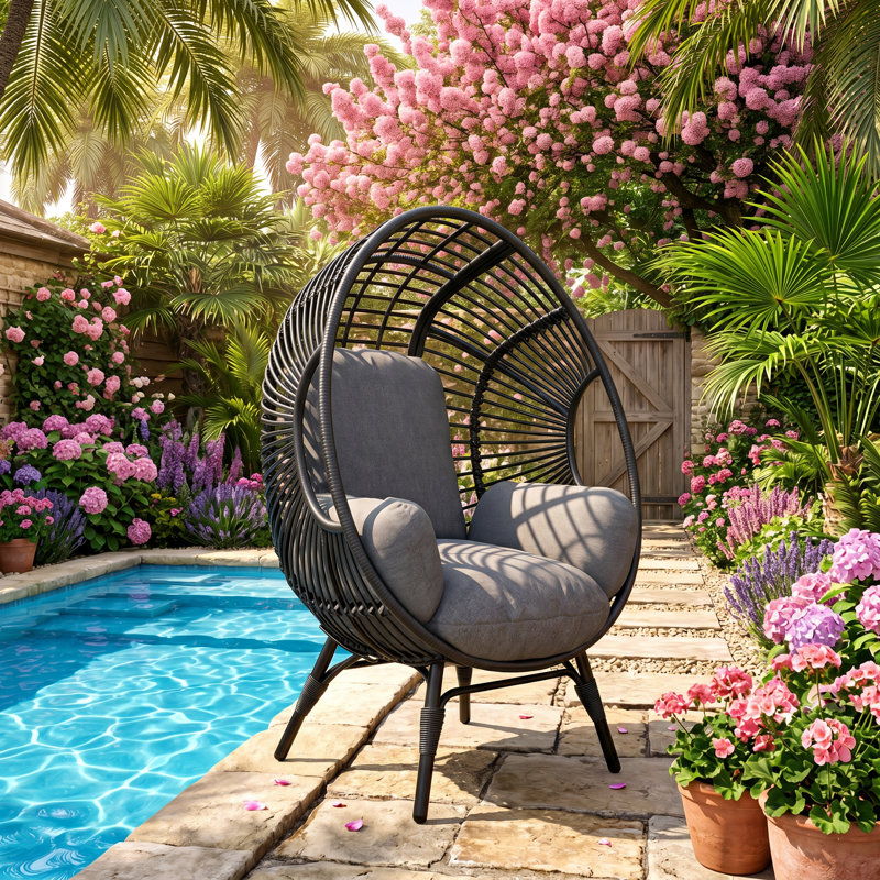 Fauteuil pour patio en osier de rotin en acier osier l 24 po x P 38 po x H 16 po Aurelle
