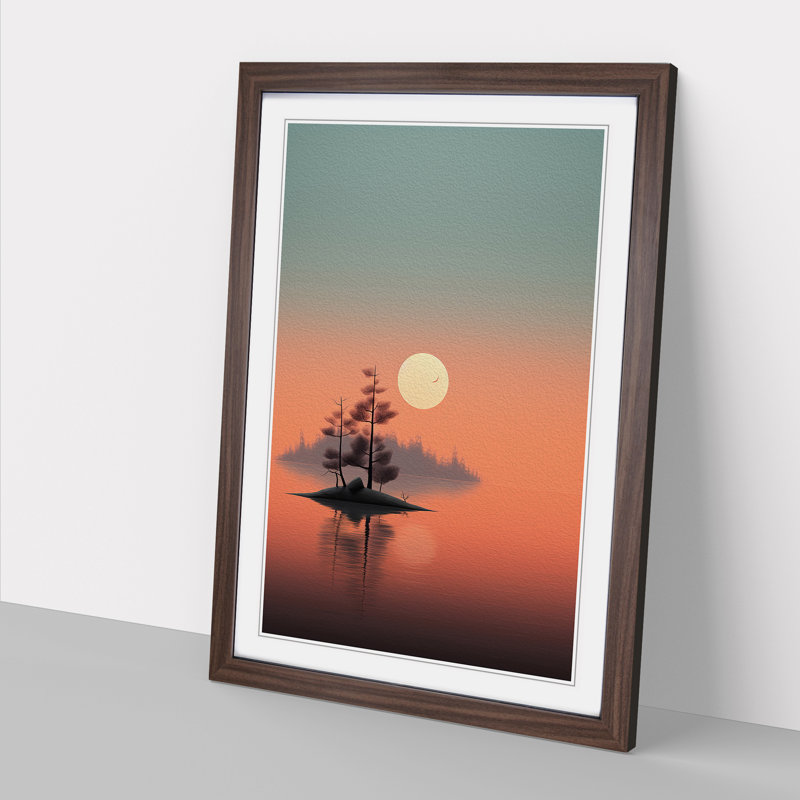 Lake Minimalism No.2 - Single Picture Frame Print on Wood, Walnut Framed, 46cm H x 34cm W