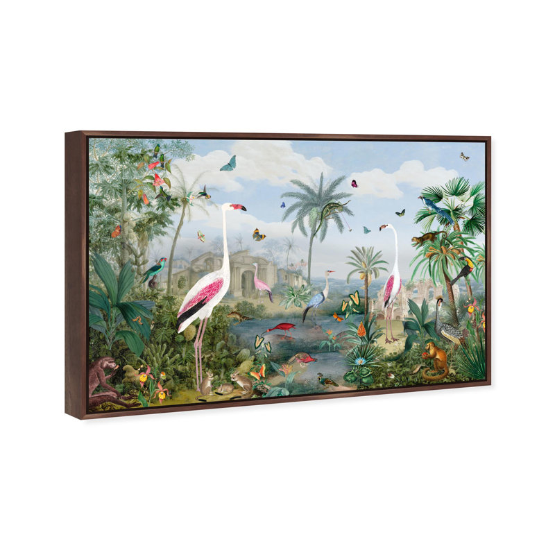 Oliver Gal Paradise Chinois Animal Landscape - Heavy Gel Top Coat Framed Canvas Art, Brown, 31" H x 46" W