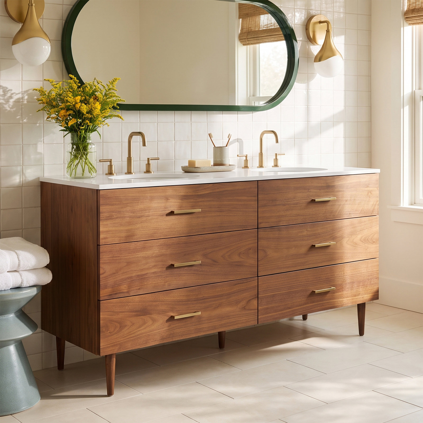 Dondi 60" Walnut Double Bathroom Vanity