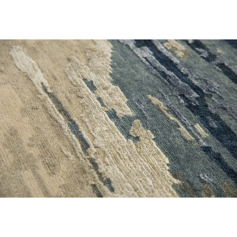 Tapis beige / gris en laine noué à la main, 6 pi x 9 pi
