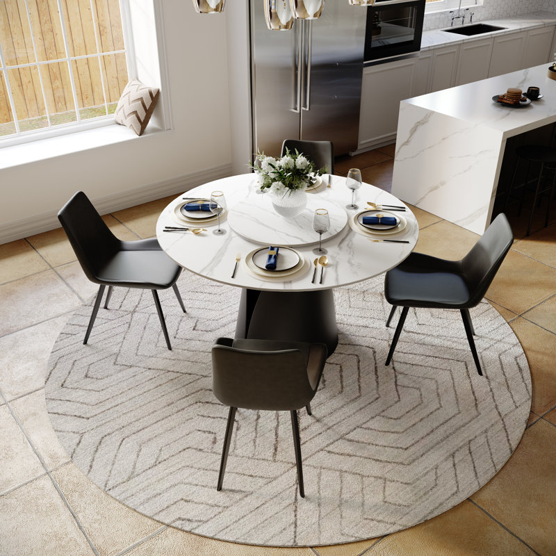 Table de salle à manger CR039AEH-WFUS1, Blanc mat, Noir, H 29,53 po x L 51,18 po x l 51,18 po