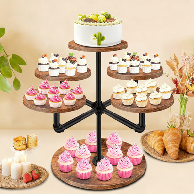 Wood Cupcake Stand For 50 Cupcakes, Large Tiered Dessert Display Tower, 3-Tier, (Brown)
