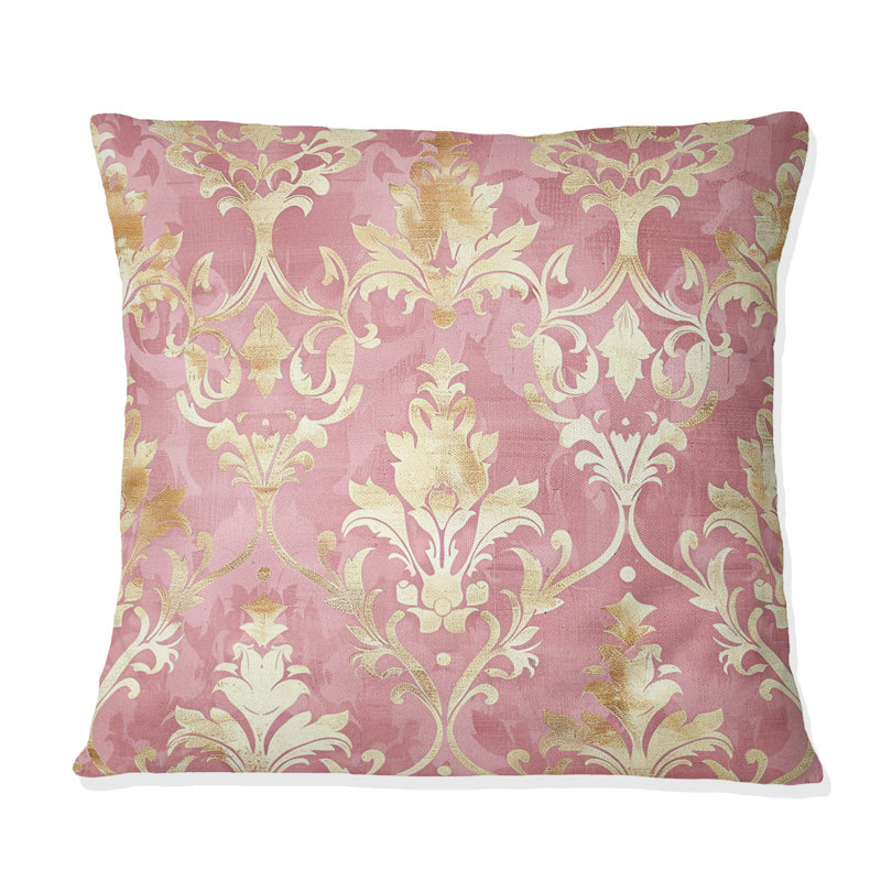 Glamour Damask - Glam Throw Pillow, 18"H x18"H, Pink/Gold