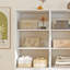 Système d'organisation modulaire blanc avec 9 tablettes et 12 tiroirs