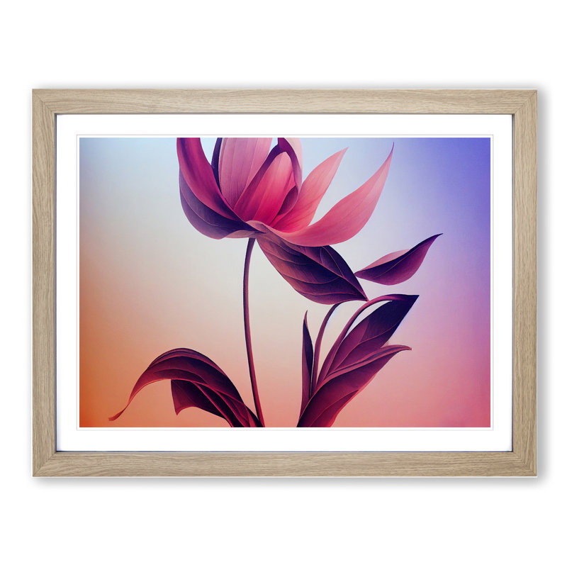 Flawless Modern Flower - Single Picture Frame Print, 25cm H x 34cm W x 2cm D, Oak Framed