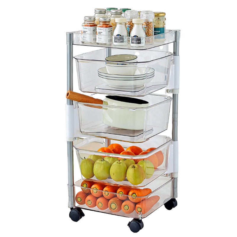 Five-Tier Clear and Silver Swivel Bin Storage Tower
