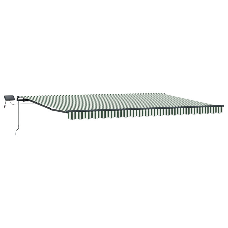 Brayden Studio Retractable Patio Awning, 500 cm W x 300 cm D, Green/White/Grey Striped