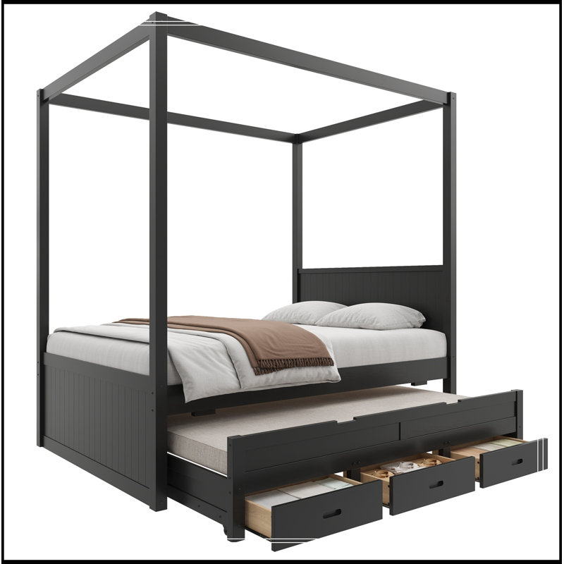 Auvent pleine grandeur Geib avec lit gigogne simple et 3 tiroirs de rangement, Black