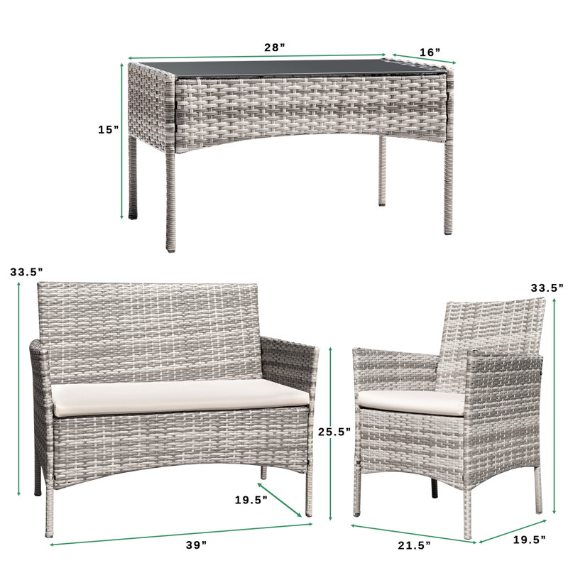 Alifa 4 - Person Patio Conversation Set with Cushions, Beige, Beige
