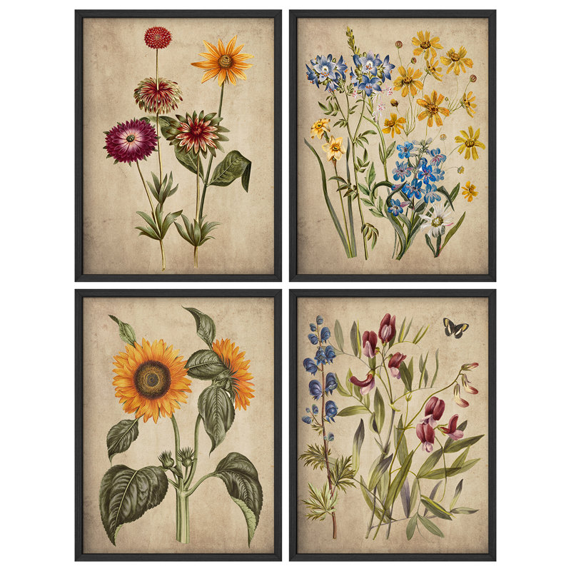 «Rustic Yellow Wildflowers Retra», reproduction d'art encadrée, affiches, salle de bain, petit art mural, Naturel / naturel