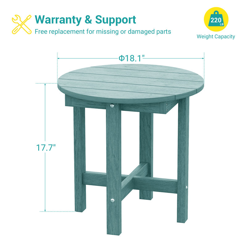 Round HDPE Plastic Wood Side Table – Durable Outdoor Accent Table for Patio, Garden, and Balcony, Lake Blue
